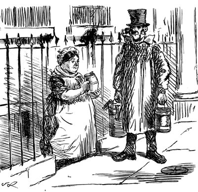 Un dessin commentant la dilution du lait atteignant de telles proportions que des lois ont dû être adoptées pour la contrôler. Illustré par John Leech (1817-1864), caricaturiste et illustrateur anglais - John Leech