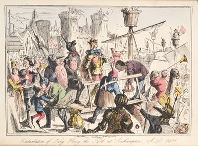 Embarquement de Henri V à Southampton, AD 1415, de The Comic History of England, pub. 1864 - John Leech