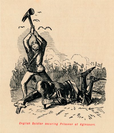 Soldat anglais sécurisant un prisonnier à Azincourt - John Leech