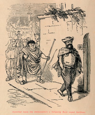 Hannibal mène les ambassadeurs dans une marche fatigante autour de Carthage, 1852 - John Leech