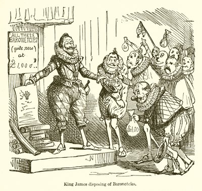 Le roi Jacques distribuant des baronnies - John Leech