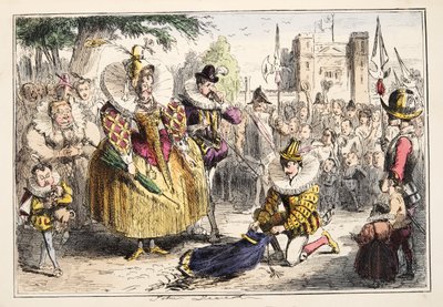 La reine Élisabeth et Sir Walter Raleigh, de The Comic History of England, pub. 1864 - John Leech
