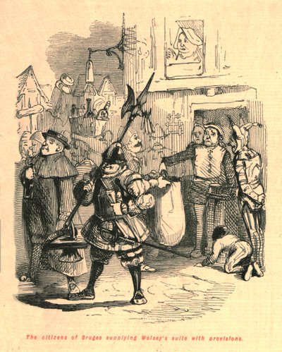 Les citoyens de Bruges fournissant des provisions à la suite de Wolsey, 1897 - John Leech