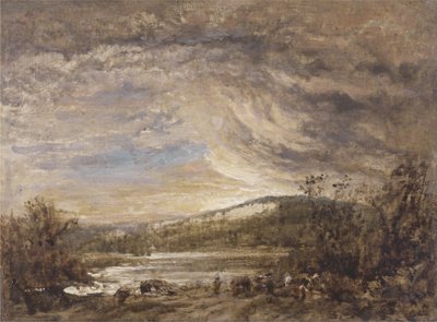Paysage fluvial, coucher de soleil - John Linnell