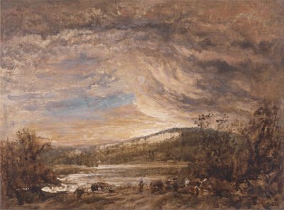 Paysage fluvial, coucher de soleil - John Linnell