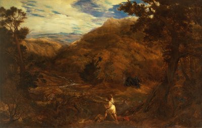 Paysage montagneux boisé avec David et le lion - John Linnell