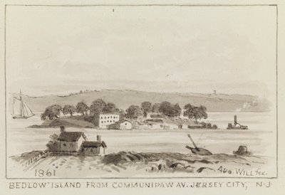 Île Bedlow depuis Communipaw Av., Jersey City, N.J., 1861 - John M. August Will