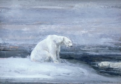 Ours polaires guettant les phoques à un trou de glace, vers 1867-1910 - John Macallan Swan
