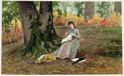 Femme brodant sous un arbre - John Martin Tracy