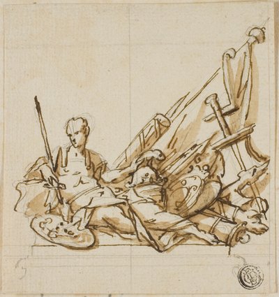 Guerrier sur sarcophage accompagné de trophées : Projet non réalisé pour le monument du premier duc de Marlborough - John Michael Rysbrack