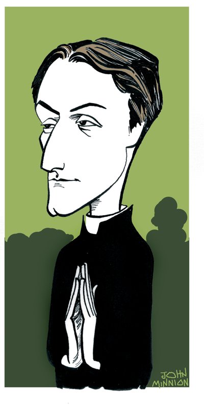Gerard Manley Hopkins caricature, poète anglais, converti au catholicisme et prêtre jésuite : 28 juillet 1844 - 8 juin 1889 - John Minnion