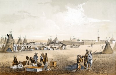 Fort Union, et distribution de biens aux Assiniboines, pub. 1860 - John Mix Stanley