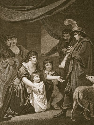 Lady Elizabeth Grey suppliant Édouard IV de protéger ses enfants, gravé par W. Bromley, illustration de 