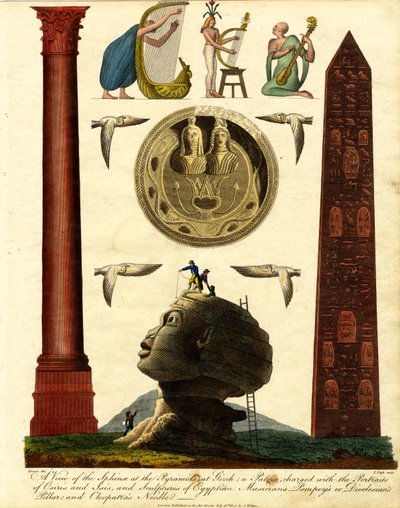 Vue du Sphinx aux Pyramides de Gizeh : une Patera chargée des portraits d