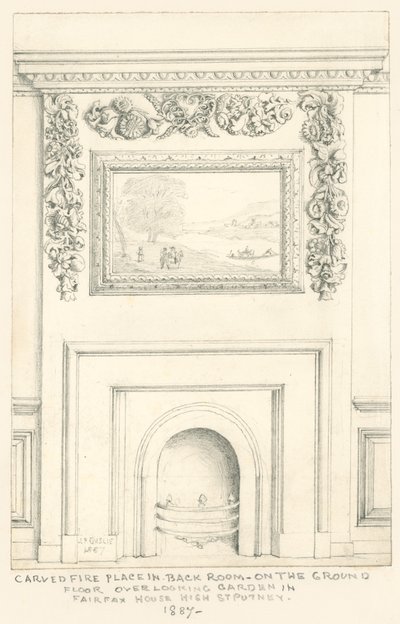 Cheminée sculptée dans la pièce arrière au rez-de-chaussée donnant sur le jardin, Fairfax House, High Street, Putney, 1887 - John Phillipp Emslie