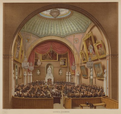 Salle du Conseil, Guildhall, City of London (lithographie en couleur) - John Phillipp Emslie
