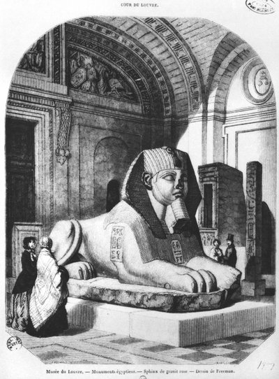 Le Sphinx en granit rose dans les salles égyptiennes du musée du Louvre, illustration de 