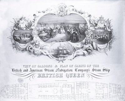 Vue des salons et plan des cabines du navire à vapeur la British Queen, vers 1839 - John R. Isaac