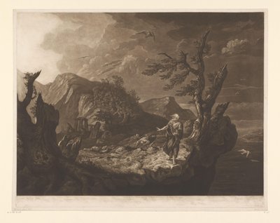 Paysage orageux avec barde au bord d