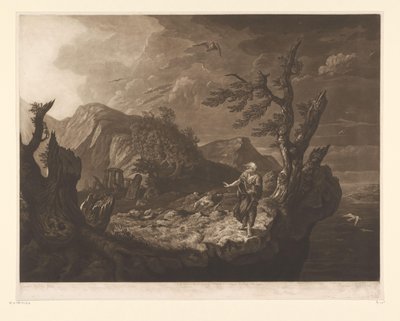 Paysage orageux avec barde au bord d