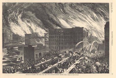 Chicago en flammes - la ruée pour la vie sur le pont de la rue Randolph, illustration de Harper