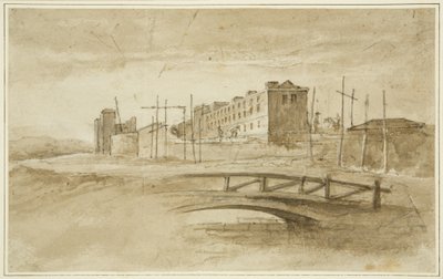 Nouvelle prison en cours de construction, vue du pont Harford, vers 1820 - John Reverend Eden