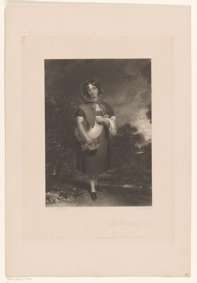 Jeune femme avec une coiffe et un panier dans un paysage - John Richardson Jackson
