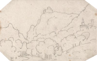 Vue de montagne avec bâtiments - John Robert Cozens
