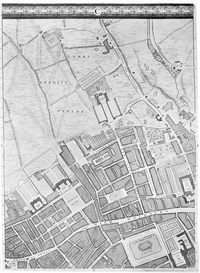 Carte de Bloomsbury et Holborn, Londres, 1746 - John Rocque