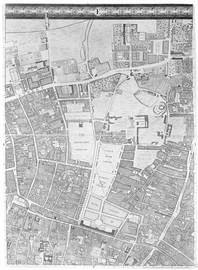 Carte de Moorfields et Hoxton, Londres, 1746 - John Rocque