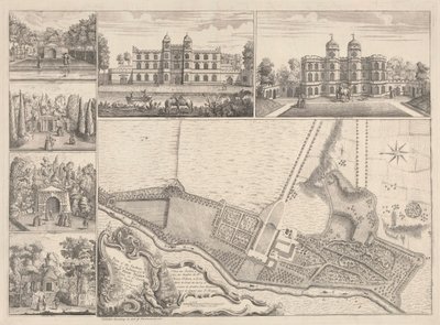 Plan des jardins et vue des bâtiments de l