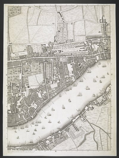 Plan de Londres, Ratcliff highway, Upper Shadwell road, Plan des villes de Londres et Westminster, et du borough de Southwark; : avec les bâtiments contigus; D