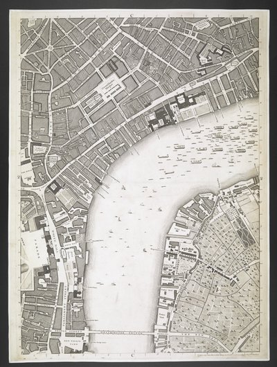 Plan de Londres, The Strand, Westminster bridge, Plan des villes de Londres et Westminster, et du borough de Southwark; : avec les bâtiments contigus; D