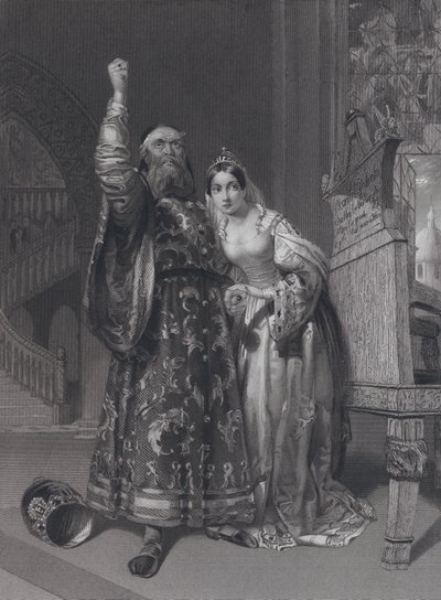 Marino Faliero, Doge de Venise, menaçant de vengeance pour la diffamation de sa femme, Aluycia Gradenigo - John Rogers (after) Herbert