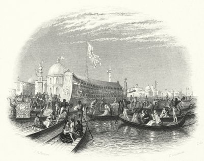 Le mariage de la mer. La barge du Doge et les gondoles sur l