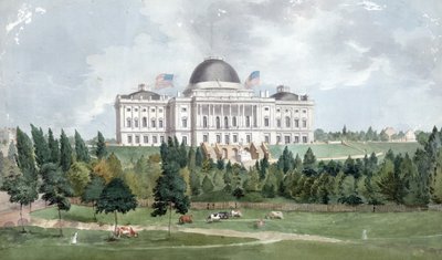 Façade ouest du Capitole des États-Unis avec des vaches au premier plan, 1831 - John Rubens Smith