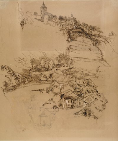 Fribourg, Suisse : Croquis à la plume, juillet ou août - septembre 1856 - John Ruskin