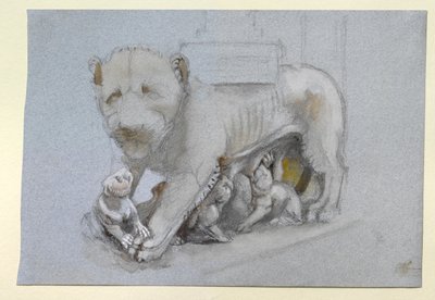 Croquis de lionne et de lionceaux du pulpit de Sienne de Nicola Pisano, juin 1870 - John Ruskin