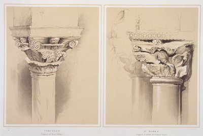 Torcello, chapiteau de la colonne de la nef et Saint-Marc, chapiteau du porche central, de 