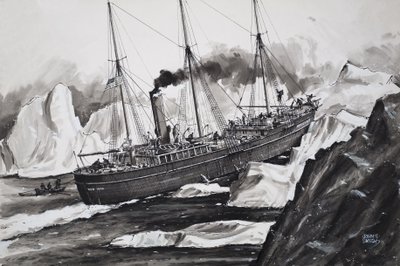 Le Roosevelt brisant la glace pour atteindre le pôle Nord (gouache sur papier) - John S. Smith