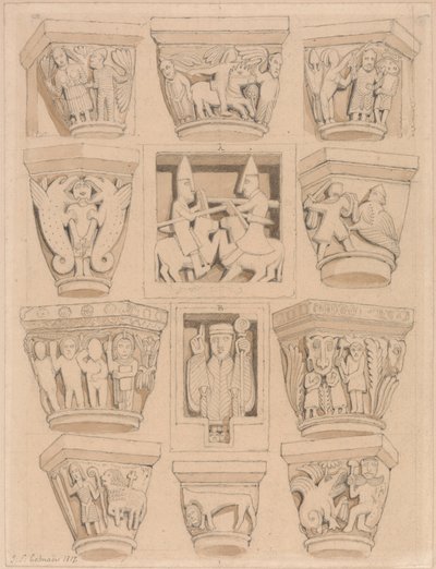 Chapiteaux et bas-reliefs A & B dans l