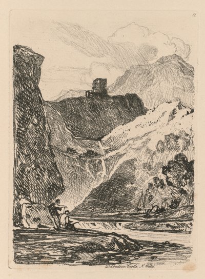 Liber Studiorum : Planche 12, Château de Dolbadern, lac de Llanberris, nord du Pays de Galles, 1838 - John Sell Cotman