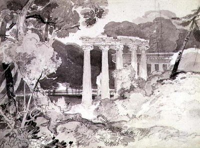 Colonnade classique dans un paysage boisé - John Sell Cotman