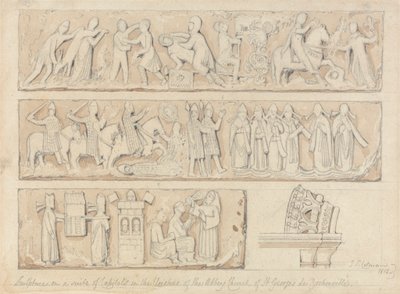 Sculpture sur une suite de chapiteaux dans les cloîtres de l