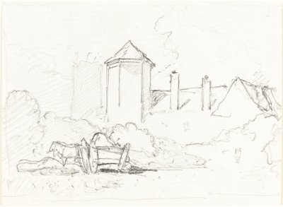Croquis de Bâtiments avec Chariot et Chevaux au Premier Plan - John Sell Cotman