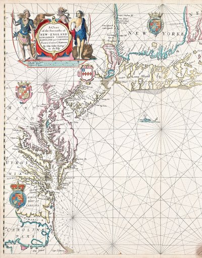 Carte des côtes maritimes de la Nouvelle-Angleterre, du New Jersey, de la Virginie, du Maryland et de la Caroline de Cape Cod à Cape Hatteras - John Seller
