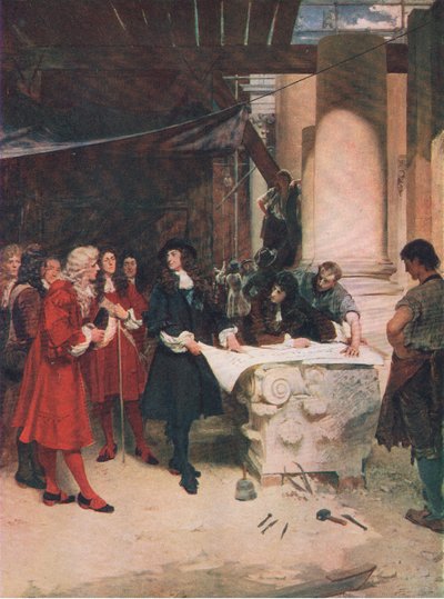 Visite du roi Charles à Wren pendant la construction de Saint-Paul, illustration de l