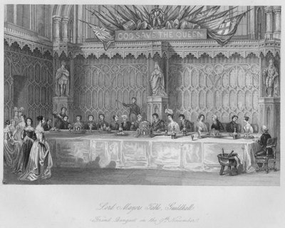 Table du Lord Maire, Guildhall. Grand banquet le 9 novembre, vers 1841 - John Shury