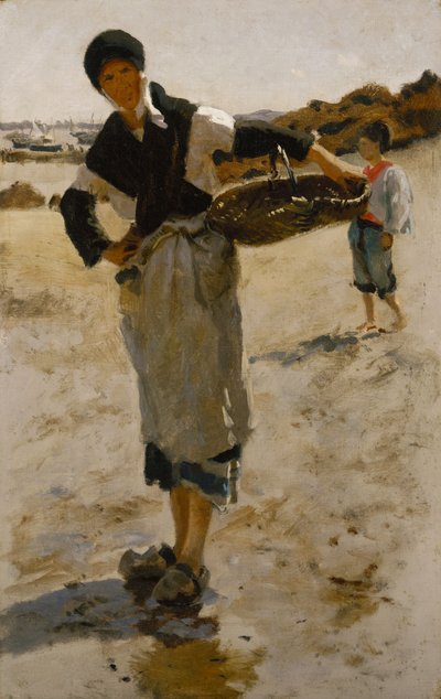 Femme bretonne avec un panier, esquisse pour les ramasseurs d