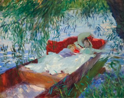 Dame et enfant endormis dans une barque sous le saule - John Singer Sargent